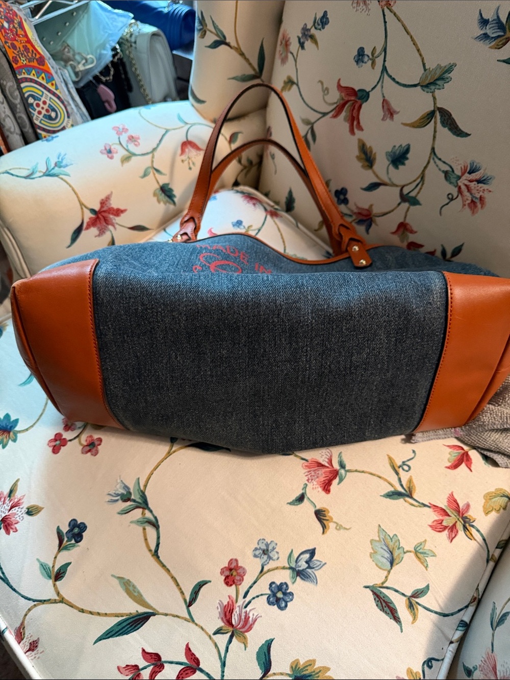 Gucci Blue Denim Tote with Orange Leather Trim - Picture 3 of 14